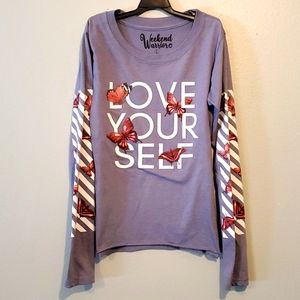 Weekend Wariors Girls long sleeve shirt size L gray blue w/ colored butterflies
